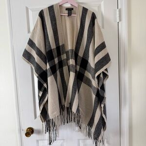 Banana Republic Black and Cream Cashmere Blend Plaid Wrap One Size